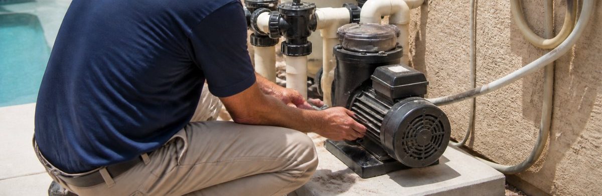 Pool pump motor and equipment being repaired, Arizona Pool Service